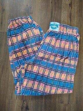 Vintage 90s Neon Grid Jam Sweatpants Beach